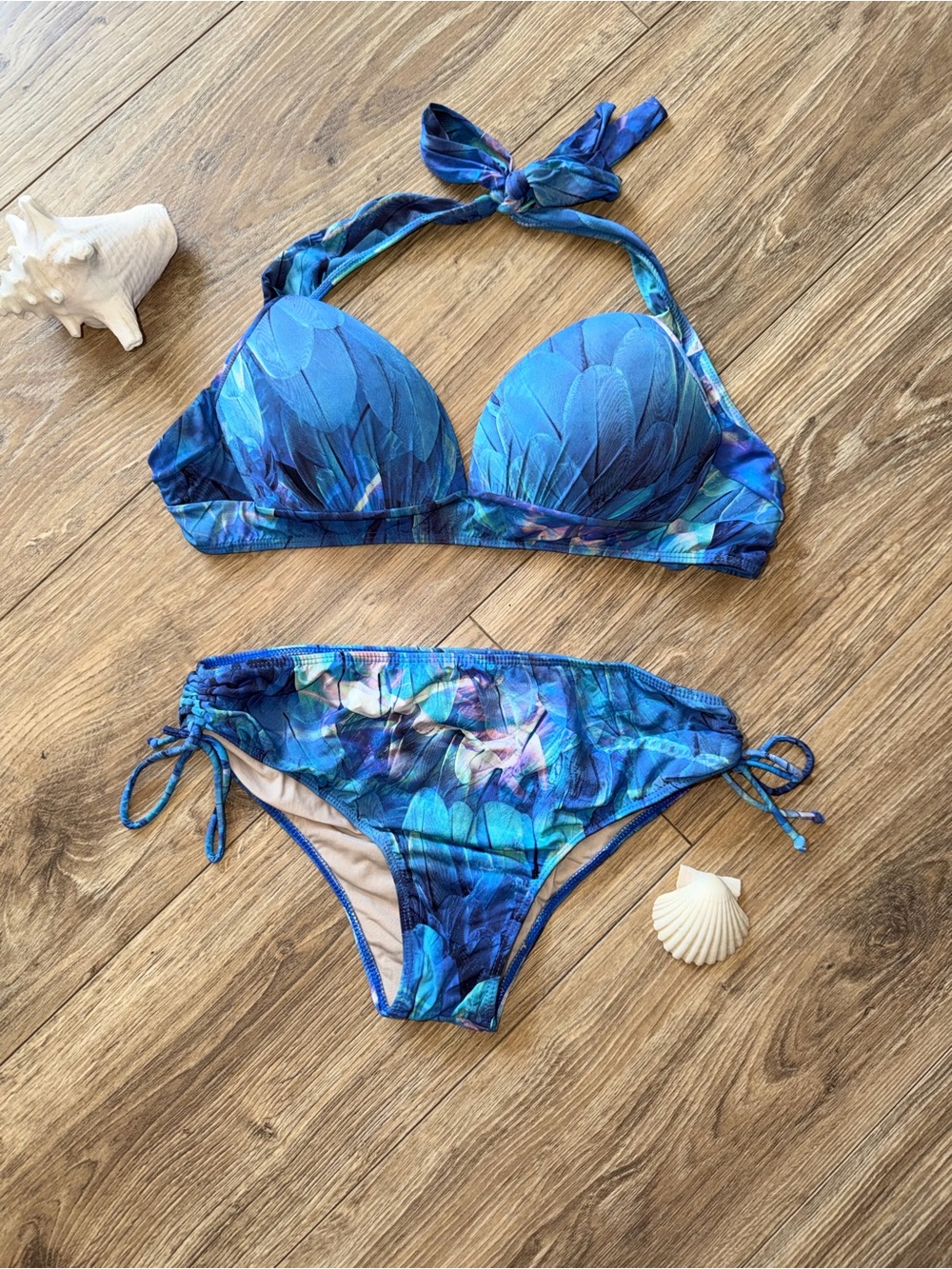 Blue Tropical Print Women's Bikini Set